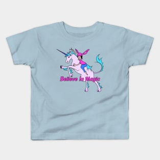 Girl Riding Unicorn, Believe In Magic Kids T-Shirt